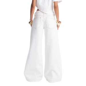 <b>Women's</b> <b>White</b> Wide Leg Loose Fit <b>Jeans</b> Stonewashed <b>Ripped</b> Detail Full Length Casual Denim Pants 100% Cotton Breathable Quick Dry - Product Image 2