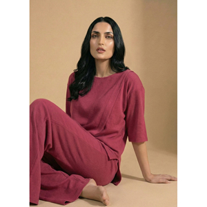 Conjunto de Pijama de Verano para Mujer, Color Lavanda, Dos Piezas, Top y Pantalón, Corte Holgado, Ropa de Dormir Cómoda, Secado Rápido, Transpirable, 100% - Product Image 4