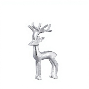 Handmade Silver Reindeer Sculpture Christmas Holiday Gift Decoration Tabletop Decoration Metal & Wood Multi-Color Options - Product Image 1