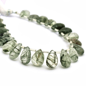 Cuentas de cuarzo rutilado facetadas en forma de pera de 9x13mm-10x14mm, cuentas de rutilo verde natural, piedras semipreciosas para la fabricación de joyería. - Product Image 1