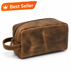 Handmade Genuine Leather Waterproof Foldable Toiletry Storage <b>Bag</b> Travel Dopp Kit <b>Mens</b> <b>Wash</b> <b>Bag</b> Shaving Organizer Zipper Carry - Product Image 1