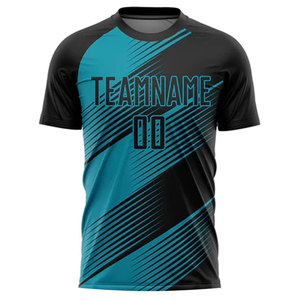 ชุดเสื้อฟุตบอลแบบซับลิเมชั่นสั่งทำพิเศษ สีดำ-เขียวอมฟ้า สำหรับผู้ชาย หมายเลขทีม 00 ระบายเหงื่อได้ดี แขนสั้น เหมาะกับทุกฤดูกาล - Product Image 4