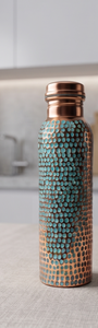 Bouteille d'eau en cuivre pur émaillé turquoise martelé, anti-fuite, pour la pratique de la yoga et de la fitness ayurvédique - Product Image 4