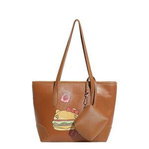 Sac fourre-tout élégant et minimaliste en PU de couleur unie pour femme avec fermeture éclair et trousse de maquillage au design mignon - Product Image 1