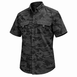 Camisa de Pesca Personalizada para Hombre, Negra con Camuflaje, Manga Corta, con Botones, para Actividades al Aire Libre, con Dos Bolsillos en el Pecho, Fabricante - Product Image 3