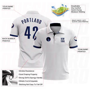 Polos de Golf Personalizados Blancos y Azul Marino, Polos de Golf Elásticos y Transpirables con Estampado por Sublimación, Polos de Golf de Poliéster para Hombre - Product Image 6