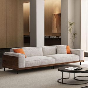 Sofá de 3 Plazas Tapizado de Lujo Estilo Mid-Century Personalizado con Reposabrazos de Madera para Muebles de Salón de Hotel - Product Image 2