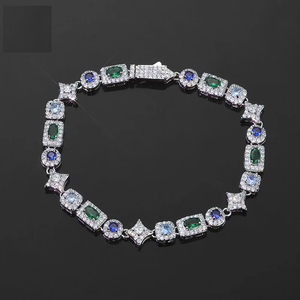Pulsera de tenis de esmeralda, zafiro y moissanita, pulsera de eslabones con incrustaciones, joyería de lujo estilo hip hop, regalo para hombre y mujer - Product Image 1