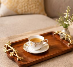 Wooden Floral Modern Wedding Decorative Serving <b>Tray</b> with <b>Gold</b> Handle for Tea Coffee Display Platter Sofa Side Table - Product Image 1