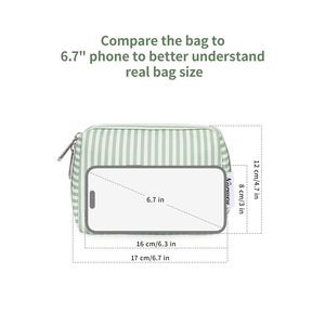 Petite pochette à fermeture éclair rayée mignonne, pochette de voyage pour femmes avec compartiments, trousse de maquillage pratique pour sac à main - Product Image 4