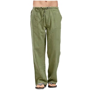 <b>Men</b> Cotton Linen Pants Male Casual <b>Elastic</b> Waist Fitness Pants Summer Solid Color Breathable Linen Pants & <b>Trousers</b> - Product Image 1