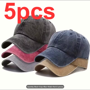 5pcs Solid Color Vintage Washed <b>Baseball</b> <b>Cap</b> Solid Color Khaki Gray Navy Blue <b>Black</b> Wine Red Soft Texture Casual Sports - Product Image 3