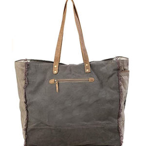 Western Style Genuine Cowhide <b>Handbag</b> Mandala Print <b>Canvas</b> Shoulder Tote with Frayed Edges and Buckle Closure - Product Image 6