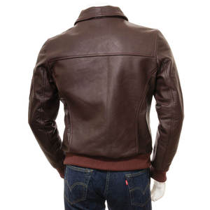 Men's Brown Genuine Leather Bomber <b>Jacket</b> Stand Collar Zipper Closure Breathable Anti-UV Moto Biker Style Autumn Wear - Product Image 2