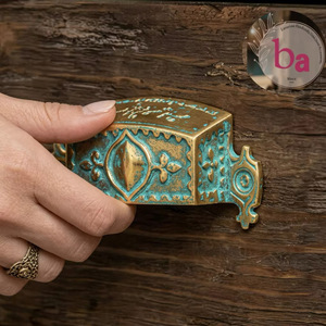 Ba <b>Rustic</b> Cast Iron Industrial Square Cabinet Pull Handle Turquoise Distressed for Home Office and Bedroom Furniture - Product Image 1