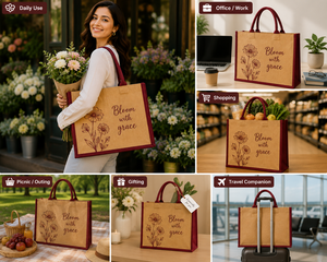 Sac fourre-tout en jute Bloom with Grace avec fermeture magnétique, sac de plage à main 40x32x15cm - Product Image 3