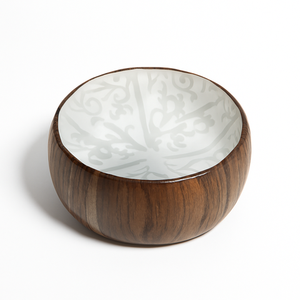 Ramadan Decorative <b>Islamic</b> Mango Wood Bowl Wooden Enamel <b>Printed</b> Bowl for Iftar Serving - Product Image 1