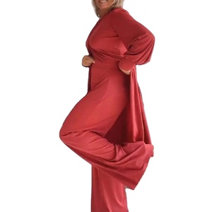 Conjunto de dos piezas elegante blusa con dobladillo irregular conjunto de pantalones de pierna ancha para mujeres de talla grande elegante traje de oficina con mangas largas - Product Image 3