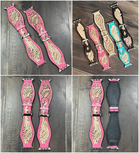 Top Quality Hand Tooled Floral Carved Leather Smart Watch Bands Stylish Genuine Leather Full Size <b>Pin</b> Buckle Replacement Straps - Product Image 3