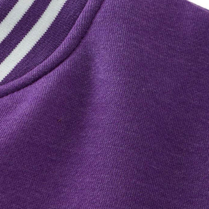 <b>Men's</b> Purple Varsity <b>Jacket</b> With <b>White</b> Sleeves And Striped Trim Casual Woolen Style Autumn Wear - Product Image 5