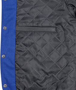 Chaquetas Varsity Casuales de Invierno OEM en Azul y Blanco con Botones, Ecológicas, de Tela de Lana de Alta Calidad, con Logotipo Personalizado y Diseño Chenille Letterman - Product Image 4