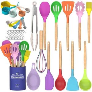 Ensemble d'ustensiles de cuisine Chef 33 pièces en silicone antiadhésif avec spatules à manche en bois et support - Product Image 1