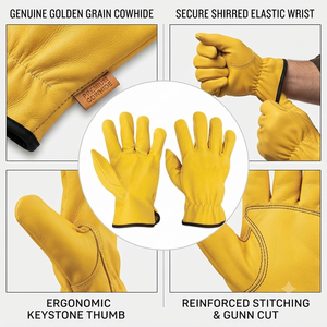 Gants de sécurité en cuir jaune avec manchette élastique, antistatiques, respirants, flexibles, résistants à l'abrasion, antidérapants et résistants à la chaleur - Product Image 4
