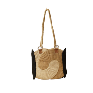 Handcrafted Swirl Spiral Jute Braided Women Tote Bag Contrast <b>Black</b> Side Gusset Long Shoulder Strap Casual <b>Handbag</b> Wholesale - Product Image 2