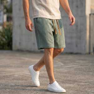 Men's Solid White Cotton Bermuda <b>Shorts</b> Elastic Waist Casual Pockets Breathable <b>Woven</b> Fabric Mid Rise - Product Image 4