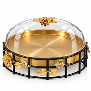 Base de service en chocolat en forme de sculpture florale avec bouton décoratif et dôme en verre pour hôtels, mariages et événements – Tailles et couleurs personnalisables - Product Image 4