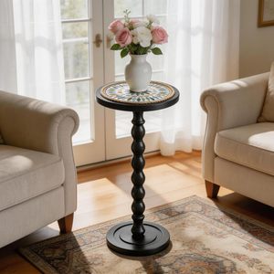 Round Side <b>Table</b>, Small Drink <b>Table</b> for Small Spaces, Rustic Accent Nightstand with Solid Wood <b>Leg</b> for Living Room, Bedroom, - Product Image 1