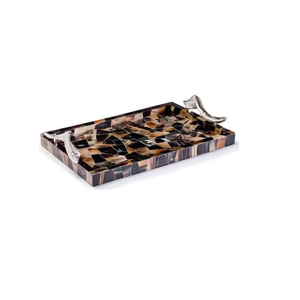 Plateau de service décoratif de luxe en résine artisanale avec poignées en forme d'oiseaux, idéal pour table basse, coiffeuse, ottoman, présentoir et accent de décoration intérieure - Product Image 1