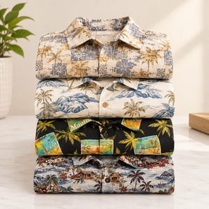 Classic <b>Mens</b> Camp Collar Beach <b>Shirts</b> 100% Viscose Short Sleeve Printed <b>Hawaiian</b> Casual Summer Resort Vacation Wear Wholesale XL - Product Image 1
