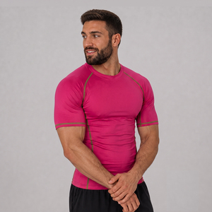 Wholesale <b>Men</b> Short Sleeve BJJ Rash Guard <b>Compression</b> Rashguard Sublimated Gym Fitness Training <b>Shirt</b> MMA Grappling - Product Image 3