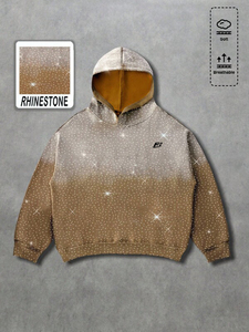 Rhinestone Gradient 100% Cotton Fleece Men's Hoodies Oversized Pullover Breathable Soft Casual sweatshirt Streetwear Autumn Wear - Product Image 3