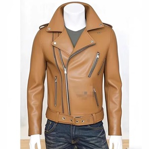 Veste de motard en cuir PU blanc pour homme, coupe ajustée, avec poches zippées, ceinture, col rabattable, mode automne-hiver - Product Image 3