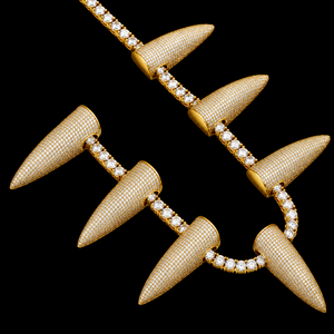 Yellow Gold Plated Spike Moissanite <b>Statement</b> <b>Necklace</b> Round Brilliant Cut Micro Insert Hip Hop Style Unisex Link Tennis Chain - Product Image 4