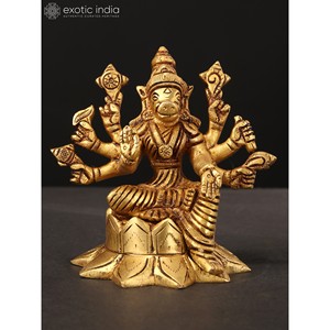 Escultura de latón Varahi de diosa pequeña de ocho brazos hecha a mano de 4 pulgadas para decoración del hogar y Templo hecho en La India - Product Image 1