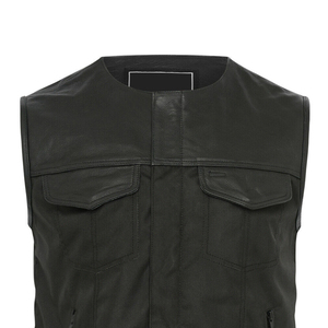 Chaleco Casual de Cuero PU Genuino para Hombre con Detalle de Botones y Diseño Tradicional de Club de Motociclistas - Product Image 6