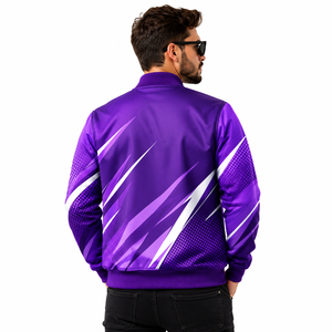 Blouson Bomber Homme Personnalisé Hiver Violet Uni Entièrement Zippé Léger en Polyester Style Universitaire Décontracté Streetwear Tenue d'Équipe OEM ODM - Product Image 4