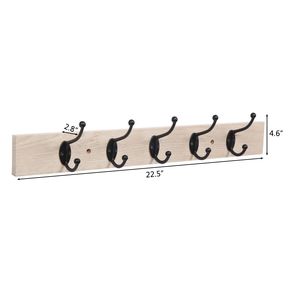 Appendiabiti Rustico Premium in Legno Massello con 5 Ganci in Ferro Riutilizzabili e Regolabili, Montaggio a Parete per Camera da Letto e Cucina - Product Image 4