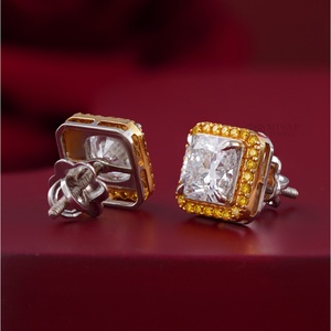 4.17 CT Yellow Cushion Lab Grown Diamond Halo Stud <b>Earrings</b> in 14K Two-Tone Gold Fine Stud <b>Earrings</b> - Product Image 3