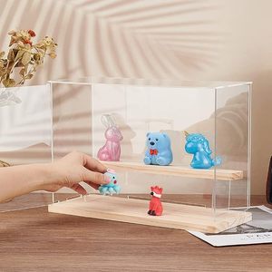2 Tier Clear Acrylic <b>Display</b> <b>Case</b> with Wooden Base Dustproof Showcase Box for Collectibles Figures Toys Memorabilia - Product Image 5