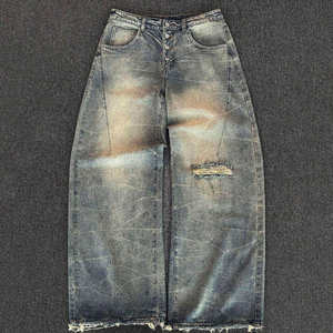<b>Jeans</b> Men Classic Streetwear <b>Raw</b> <b>Hem</b> Vintage <b>Jeans</b> Pants Straight Leg Baggy <b>Jeans</b> Men - Product Image 1