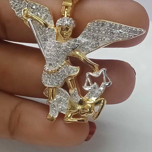 Pendentif Saint-Michel en moissanite véritable ronde de 1,60 carat, en argent sterling plaqué argent, pour femme, diamant Tishya - Product Image 4