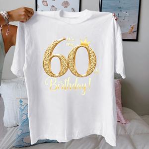 Camiseta de algodón 100% de ajuste cómodo informal para mujer para 60 cumpleaños de punto con diseño estampado - Product Image 3