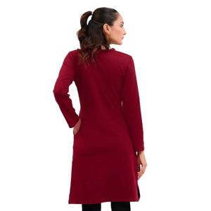 Womens Burgundy <b>Long</b> Sleeve Mini <b>Dress</b> Crew Neck Waist Detail Casual Slim Fit Elegant Fashion <b>Dress</b> Daily Wear Wholesale - Product Image 6