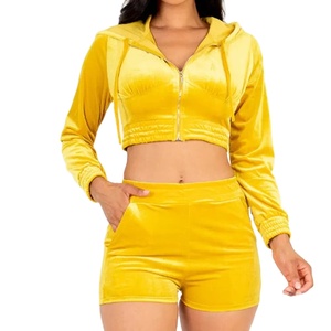 Vente en gros Ensemble deux pièces en velours à manches longues vierge de haute qualité Vêtements pour femmes Ensemble court et haut 2026 - Product Image 2