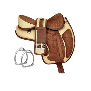 Tapis de selle sans arceau en feutre fait main, en cuir marron souple, pour équipement équestre western - Product Image 1