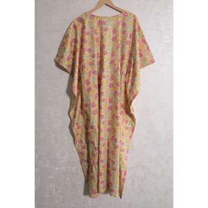 Caftán indio ecológico de algodón con estampado en bloque, vestido maxi bohemio con cintura natural, pareo floral para mujer, informal, de verano, para el hogar. - Product Image 4